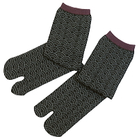 お祭り！和柄足袋ソックス！クルー丈！青海波 （黒ｸﾞﾚｰ×紫））